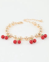 Cherry Pop Charm Bracelet Gold Red - trendy women's jewelry