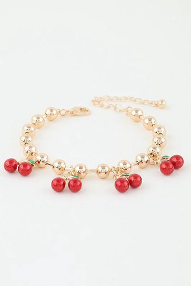Cherry Pop Charm Bracelet Gold Red - trendy women's jewelry