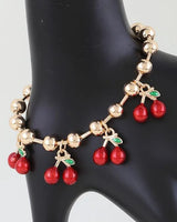Cherry Pop Charm Bracelet Gold Red - women's statement jewelry
