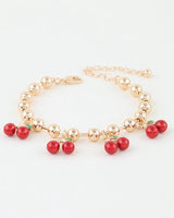 Cherry Pop Charm Bracelet Gold Red - Palazzo Couture Online