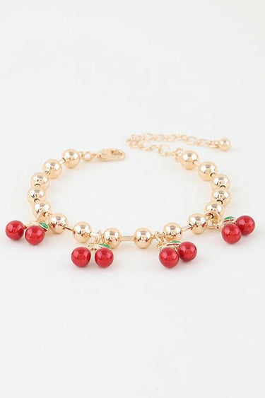 Cherry Pop Charm Bracelet Gold Red - Palazzo Couture Online