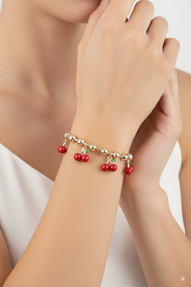 Cherry Pop Charm Bracelet Gold Red - Palazzo Couture Online