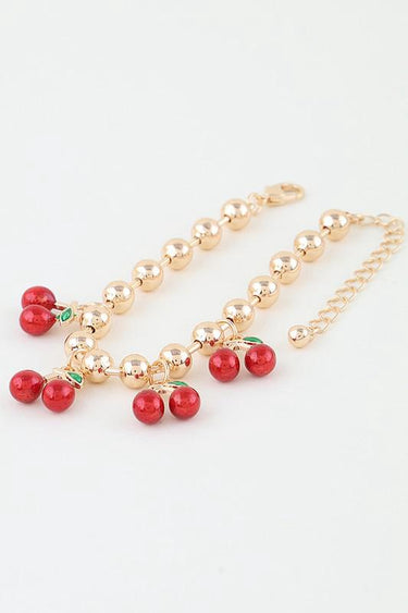 Cherry Pop Charm Bracelet Gold Red - Palazzo Couture Online