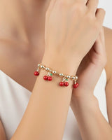 Cherry Pop Charm Bracelet Gold Red for women - fashion jewelry by Palazzo Couture