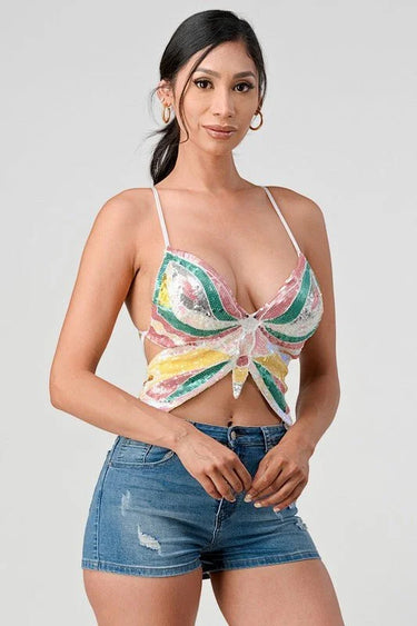 Chic Butterfly Top (white Multi) - women's sleeveless top