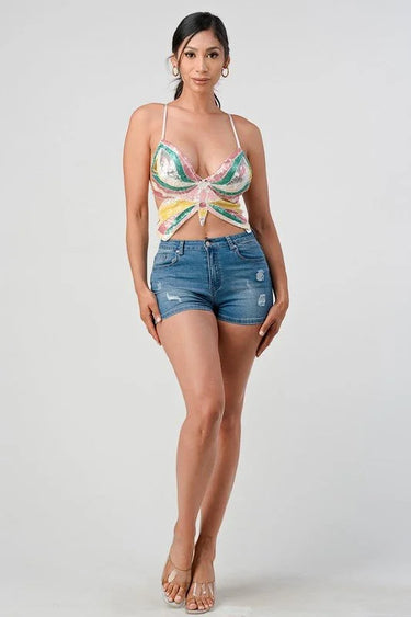 Chic Butterfly Top (white Multi) - trendy women's top