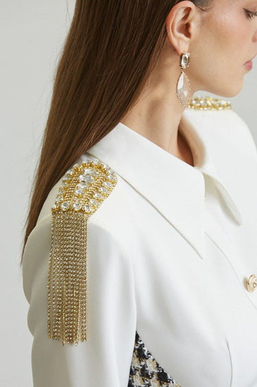 Chic Commander Mini Dress (White/Black) - Palazzo Couture Online