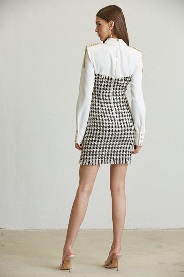 Chic Commander Mini Dress (White/Black) - Palazzo Couture Online