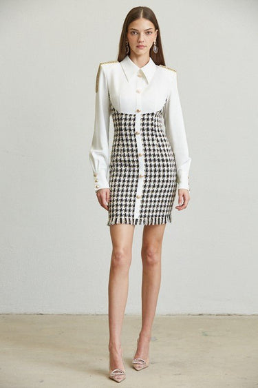 Chic Commander Mini Dress (White/Black) - Palazzo Couture Online
