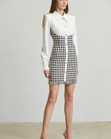 Chic Commander Mini Dress (White/Black) close up detail of elegant design