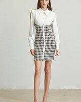 Chic Commander Mini Dress (White/Black) front view showing mini dress silhouette