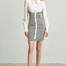 Chic Commander Mini Dress (White/Black) front view showing mini dress silhouette