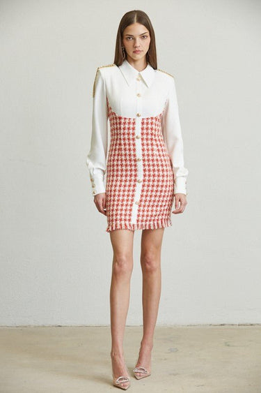 Chic Commander Mini Dress (White/Red) - Palazzo Couture Online