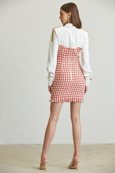 Chic Commander Mini Dress (White/Red) - Palazzo Couture Online