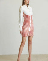 Chic Commander Mini Dress (White/Red) close up detail of elegant design