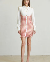 Chic Commander Mini Dress (White/Red) front view showing mini dress silhouette
