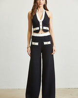Chic Contrast - Trim Two - Piece Pant Set - Palazzo Couture Online