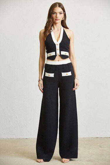 Chic Contrast - Trim Two - Piece Pant Set - Palazzo Couture Online