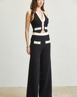Chic Contrast - Trim Two - Piece Pant Set - Palazzo Couture Online