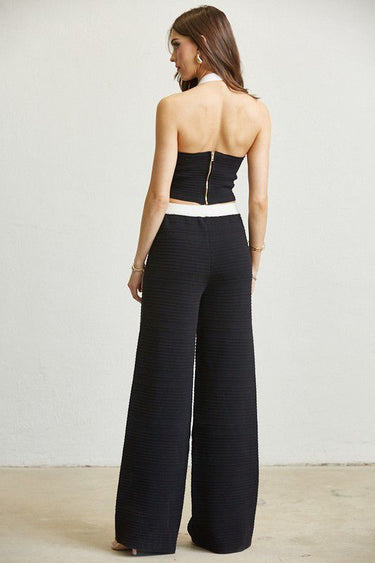 Chic Contrast - Trim Two - Piece Pant Set - Palazzo Couture Online