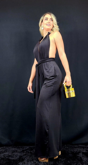 Chic Convertible Self Tie Jumpsuit (Black) - Palazzo Couture Online