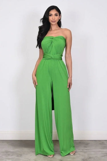 Chic Convertible Self Tie Jumpsuit (Green) - versatile one-piece outfit