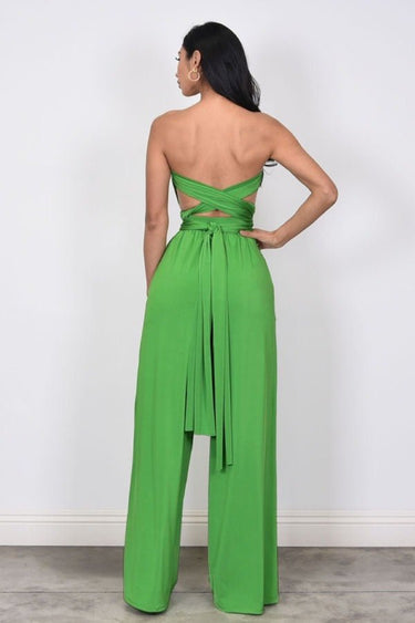 Chic Convertible Self Tie Jumpsuit (Green) - Palazzo Couture Online