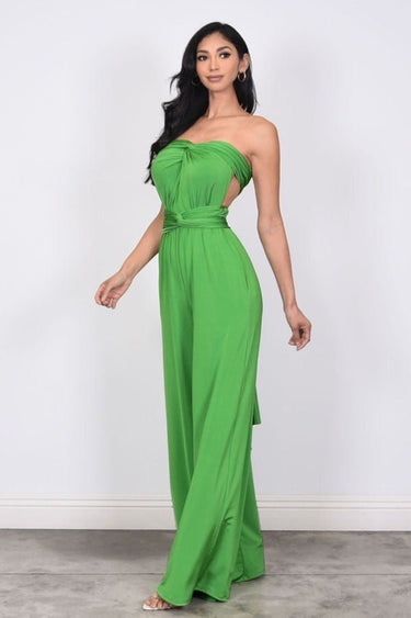 Chic Convertible Self Tie Jumpsuit (Green) - Palazzo Couture Online