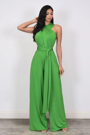 Chic Convertible Self Tie Jumpsuit (Green) - Palazzo Couture Online
