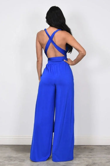 Chic Convertible Self Tie Jumpsuit (Royal Blue) - women's one-piece outfit for going out
