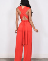 Chic Convertible Self Tie Jumpsuit (Red) - Palazzo Couture Online