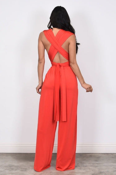 Chic Convertible Self Tie Jumpsuit (Red) - Palazzo Couture Online