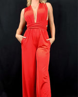Chic Convertible Self Tie Jumpsuit (Red) - Palazzo Couture Online