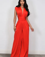 Chic Convertible Self Tie Jumpsuit (Red) - bold jumpsuit for women