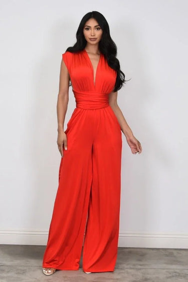 Chic Convertible Self Tie Jumpsuit (Red) - bold jumpsuit for women
