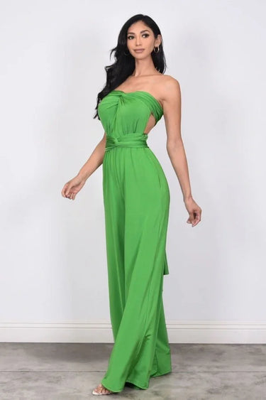 Chic Convertible Self Tie Jumpsuit (Green) - stunning jumpsuit by Palazzo Couture