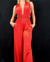 Chic Convertible Self Tie Jumpsuit (Red) for women - stylish jumpsuit by Palazzo Couture