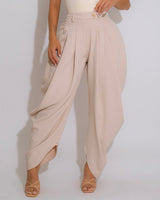 Chic Draped Pleated Pants - Beige - Palazzo Couture Online
