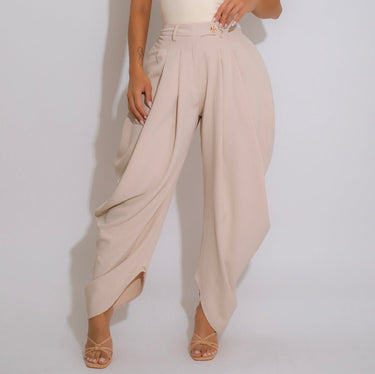 Chic Draped Pleated Pants - Beige - Palazzo Couture Online