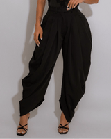 Chic Draped Pleated Pants - Black - Palazzo Couture Online