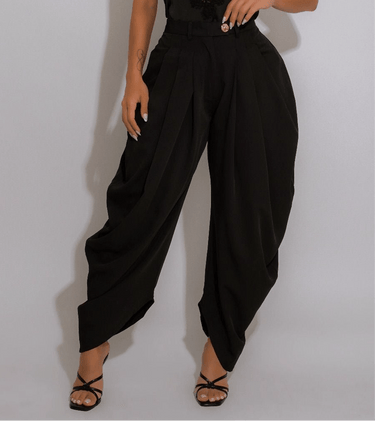 Chic Draped Pleated Pants - Black - Palazzo Couture Online