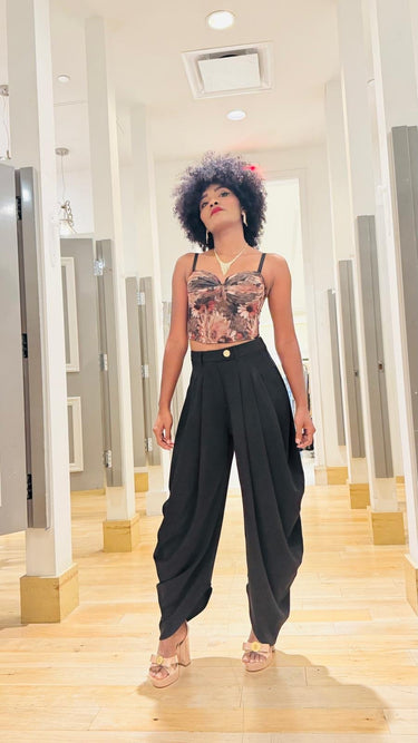 Chic Draped Pleated Pants - Black - Palazzo Couture Online