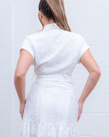 Eyelet embroidery mini dress with belt accent – stylish brunch or event wear