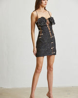 Chic Noir Gold - Plaid Tweed Mini Dress (Black) - Palazzo Couture Online