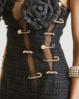 Chic Noir Gold - Plaid Tweed Mini Dress (Black) - Palazzo Couture Online