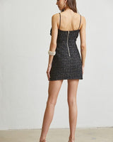 Chic Noir Gold - Plaid Tweed Mini Dress (Black) - Palazzo Couture Online