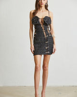 Chic Noir Gold - Plaid Tweed Mini Dress (Black) - Palazzo Couture Online