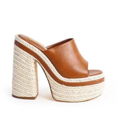 Chic Peak  Espadrille Mules (Tan) - women's slip-on mule shoes