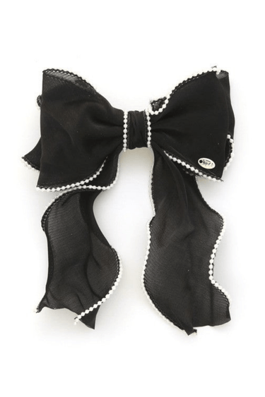 Chic Pearl - Trimmed Bow Barrette (Black) - Palazzo Couture Online