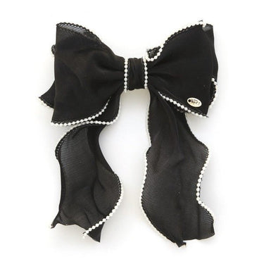 Chic Pearl - Trimmed Bow Barrette (Black) - Palazzo Couture Online